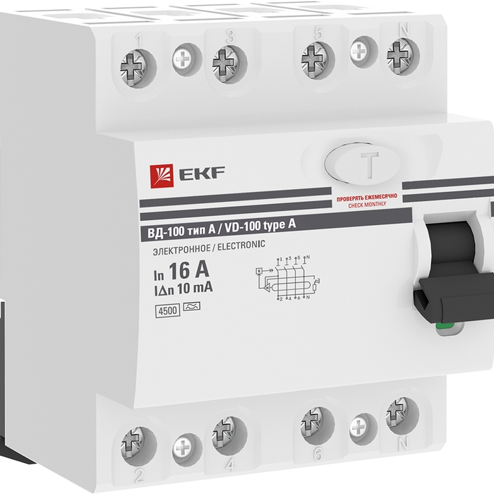 На фото: устройства защитного отключения  elcb-4-16-10-em-a-pro ЭКФ (ЕКФ)
