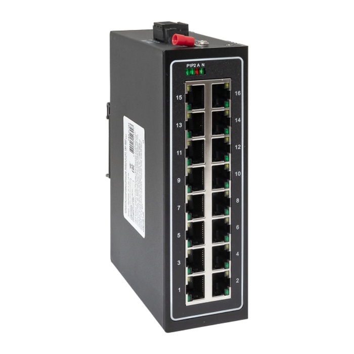 Промышленный неуправляемый коммутатор, 16 х 10/100 Base-T(X) портов RJ45. Входное напряжение 24 В DC. Производитель - EKF, серия PROxima 