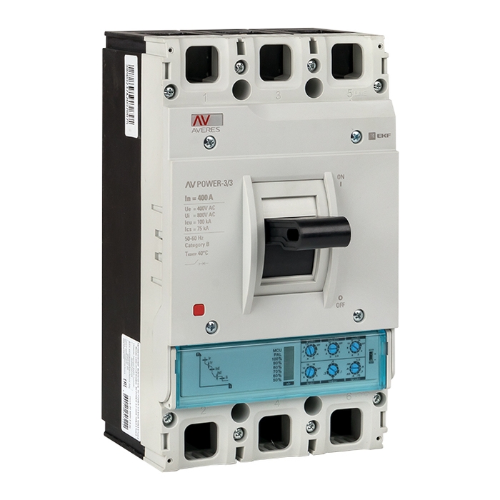 На фото: автоматические выключатели в литом корпусе av power-3/3 400а 50ka etu2.0 ЭКФ (ЕКФ) 