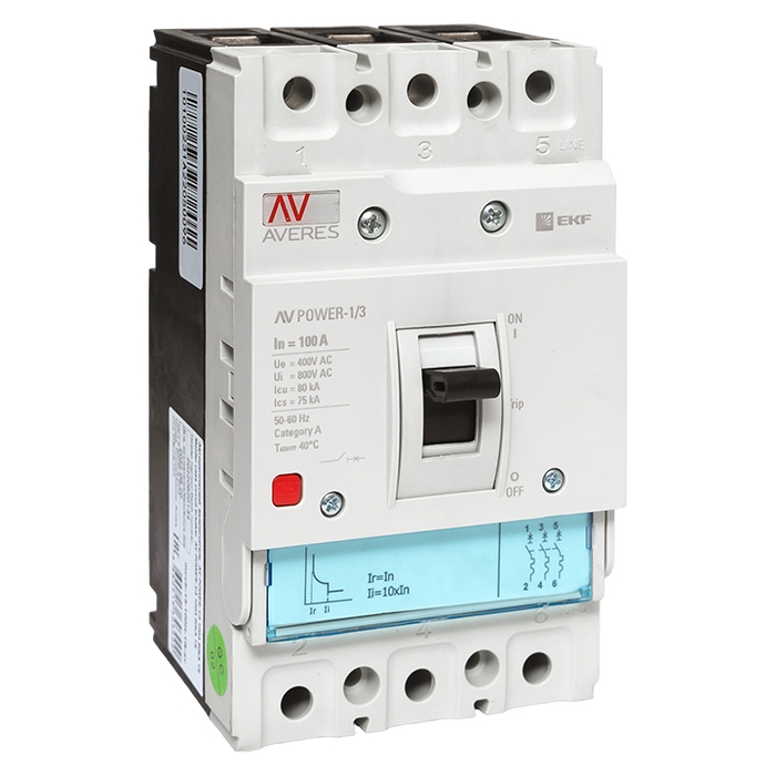 На фото: автоматические выключатели в литом корпусе av power-1/3 100а 80ka tr ЭКФ (ЕКФ) 