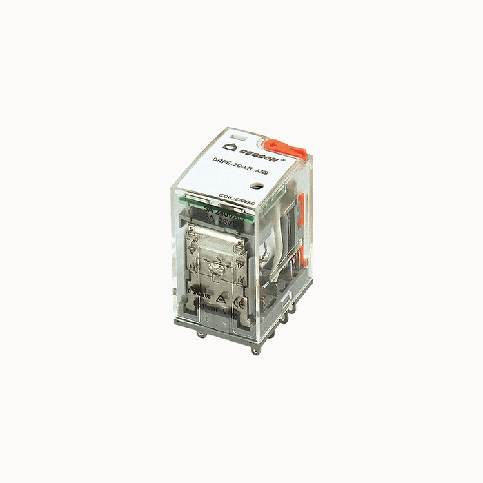 На фото: промышленное реле drpe-2ch-lr-a220-02z(h) DEGSON (Дегсон) 