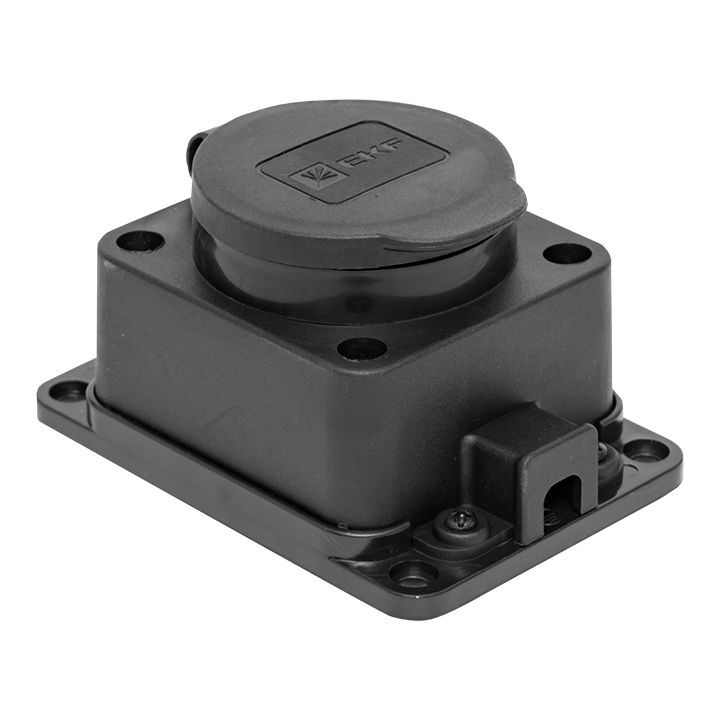 На фото: роз. (колодка) одномест. с защит. крышкой каучуковая 230в 2p+pe 16a ip44 ekf ЭКФ (ЕКФ)