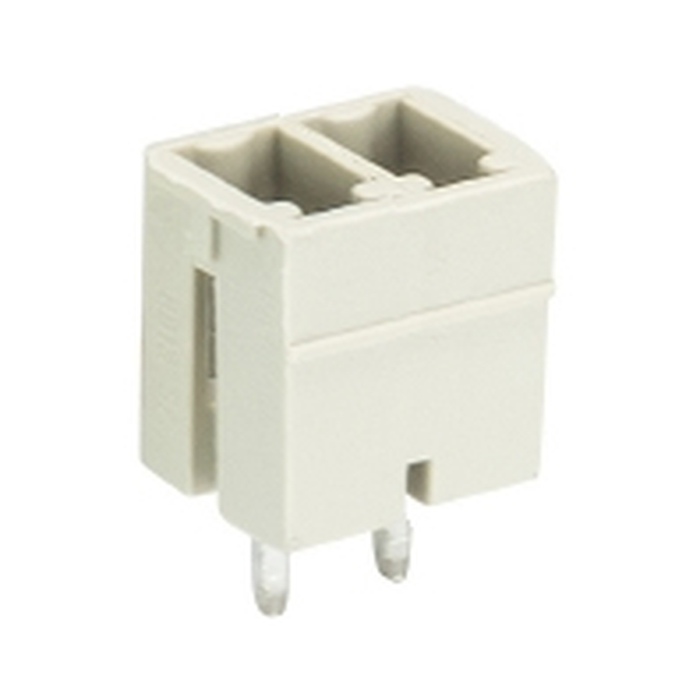 Вилочный разъем, вертикальный, на плату, шаг: 3.81 мм, 2 полюса, фиксация на плате пайкой, исполнение: без маркировки, 250V, 8А, цвет: серый