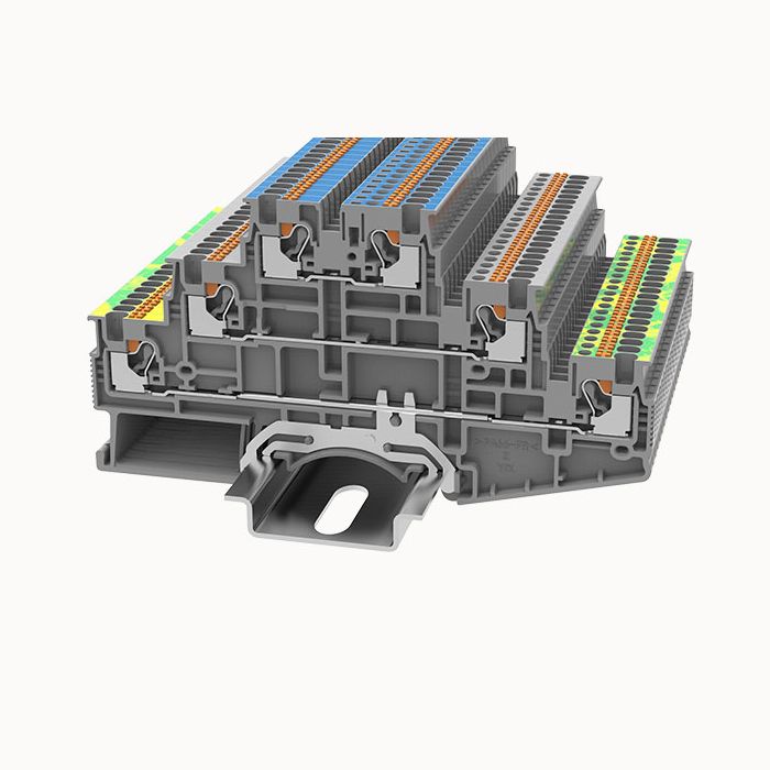 На фото: пружинные клеммы ds1.5-3l-l/n/pe-01p-11-00z(h) DEGSON (Дегсон) 