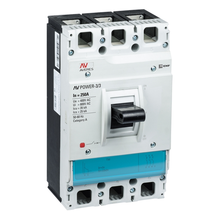 На фото: автоматические выключатели в литом корпусе av power-3/3 250а 35ka tr ЭКФ (ЕКФ) 