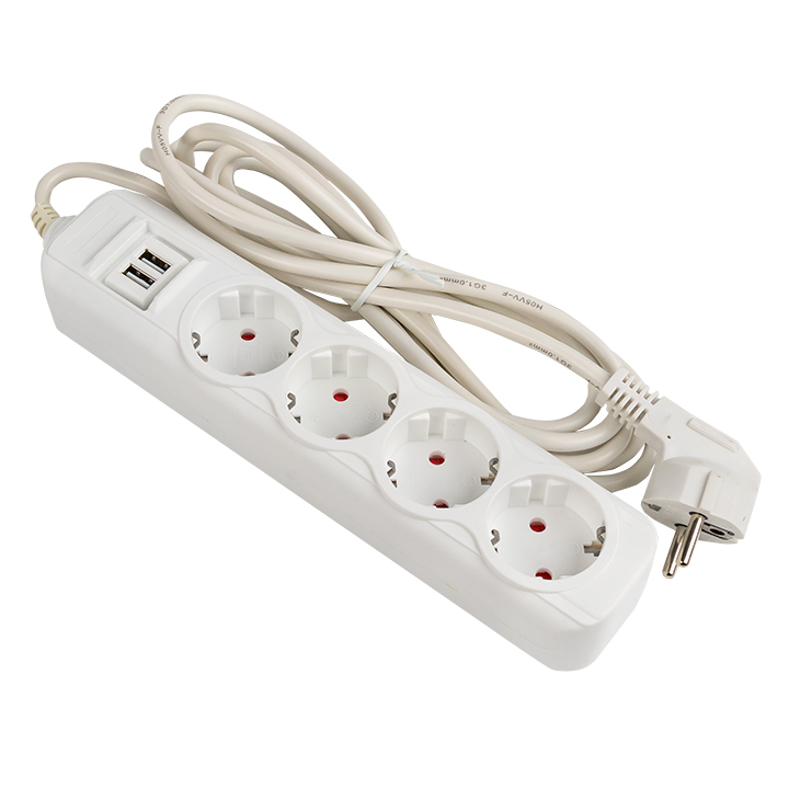 На фото: удлинитель "эксперт" 4 гнезда 3 метра 16а/3,5квт с 2 usb 2,1а пвс 3х1 ekf ЭКФ (ЕКФ)