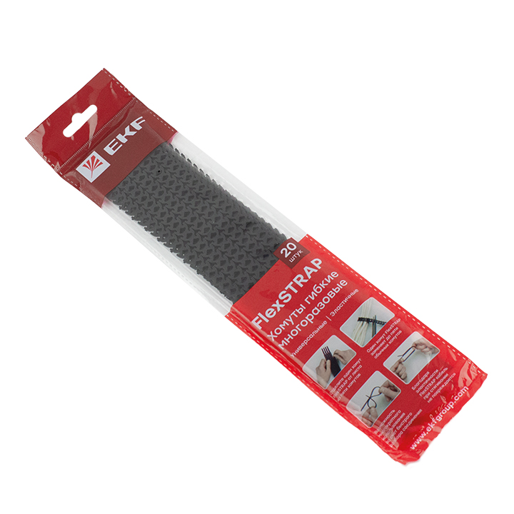 На фото: хомут гибкий (20 шт.) черный flexstrap ekf ЭКФ (ЕКФ) 