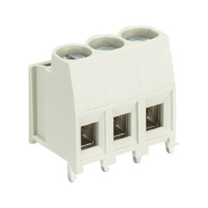 Клемма, горизонтальный подвод кабеля, на плату, шаг: 5.0 мм, 3 полюса, фиксация провода винтовая, исполнение: без маркировки, 300V, 16A, цвет: серый 25.155.0353.0 актуальное фото