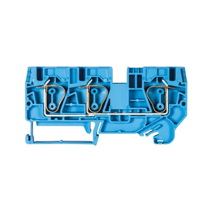 Проходная клемма, 3 точки подключения, тип фиксации провода: пружинный, номинальное сечение: 6 мм кв., 41A, 800V, ширина: 8 мм, цвет: синий, тип монтажа: DIN35 56.706.5055.6 актуальное фото