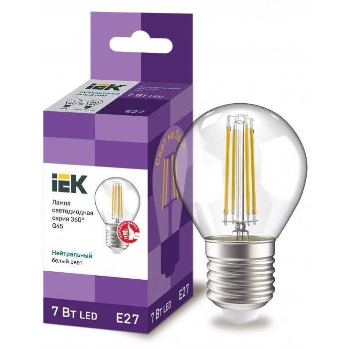 На фото: LED лампы и светильники llf-g45-7-230-40-e27-cl IEK (ИЭК) 
