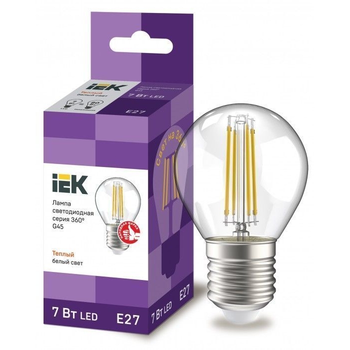 На фото: LED лампы и светильники llf-g45-7-230-30-e27-cl IEK (ИЭК) 