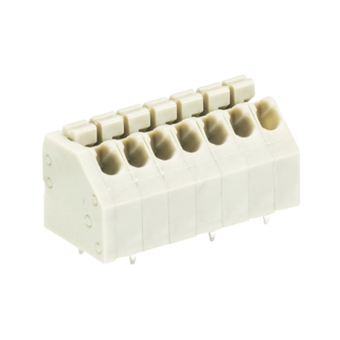 Клемма вертикальный подвод кабеля, на плату, шаг: 3.5 мм, 7 полюсов, фиксация провода пружинная, исполнение: без маркировки, 300V, 16А, цвет: серый 27.010.3753.0 актуальное фото