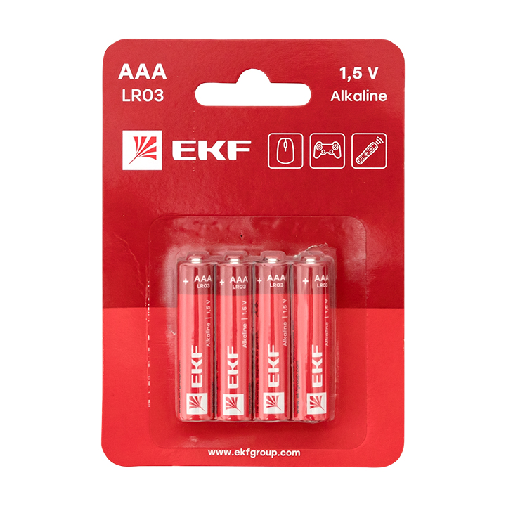 На фото: алкалиновая батарейка ааа(lr03) блистер 4шт. ekf ЭКФ (ЕКФ)