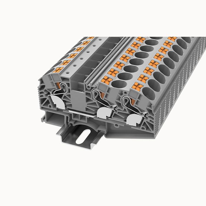 На фото: проходные пружинные клеммы ds16-tw-01p-11-00a(h) DEGSON (Дегсон) 