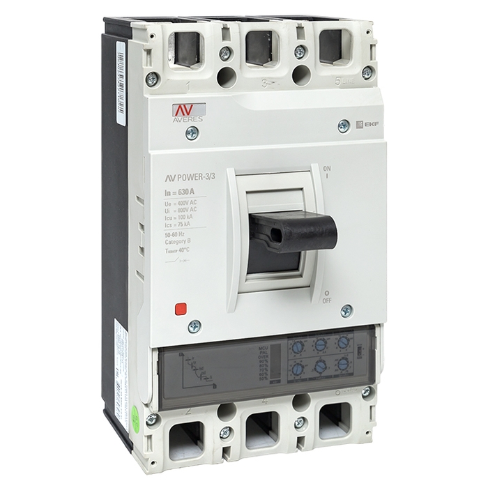 На фото: автоматические выключатели в литом корпусе av power-3/3 630а 100ka etu2.0 ЭКФ (ЕКФ) 