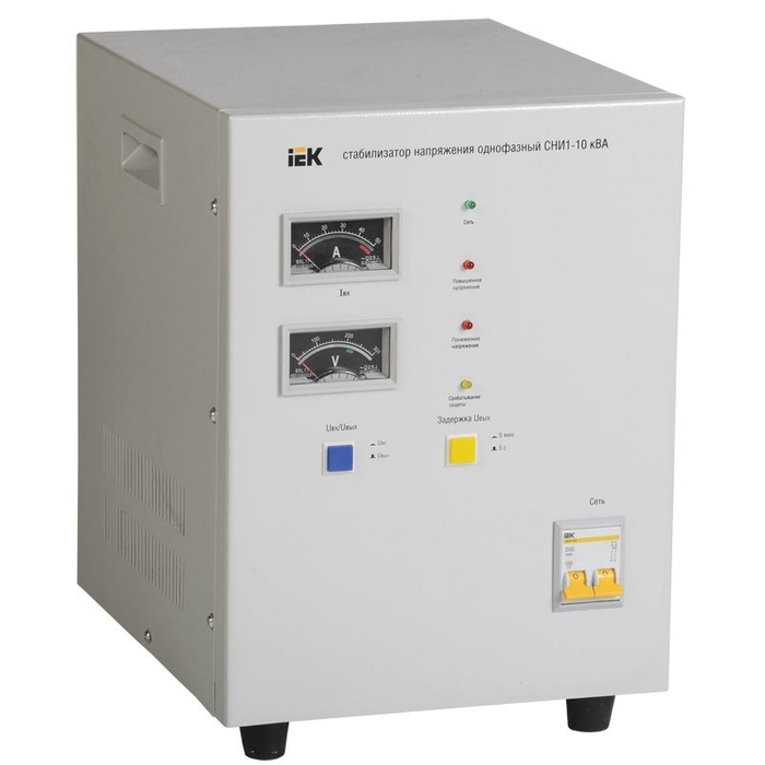 На фото: стабилизатор напряжения электромеханический ivs10-1-10000 IEK (ИЭК) 