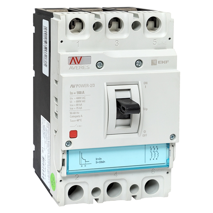 На фото: автоматические выключатели в литом корпусе av power-2/3 160а 80ka tr ЭКФ (ЕКФ) 