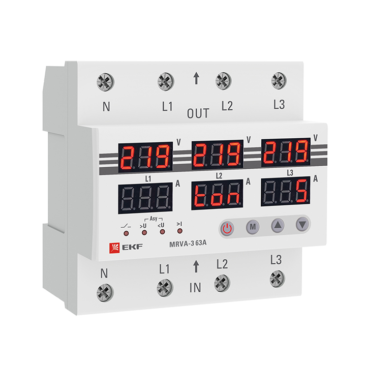 Трехфазное реле напряжения и тока с дисп. MRVA-3 63A EKF 