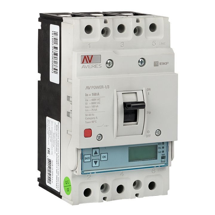 На фото: автоматические выключатели в литом корпусе av power-1/3 160а 50ka etu6.0 ЭКФ (ЕКФ) 