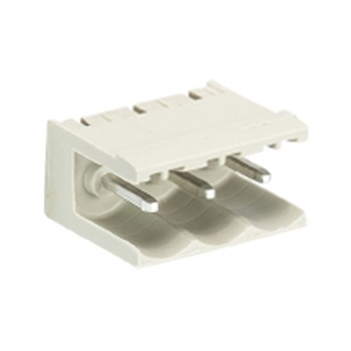 Вилочный разъем, горизонтальный, на плату, шаг: 5.0 мм, 3 полюса, фиксация на плате пайкой, исполнение: без маркировки, без боковых стенок, 400V, 12А, цвет: серый