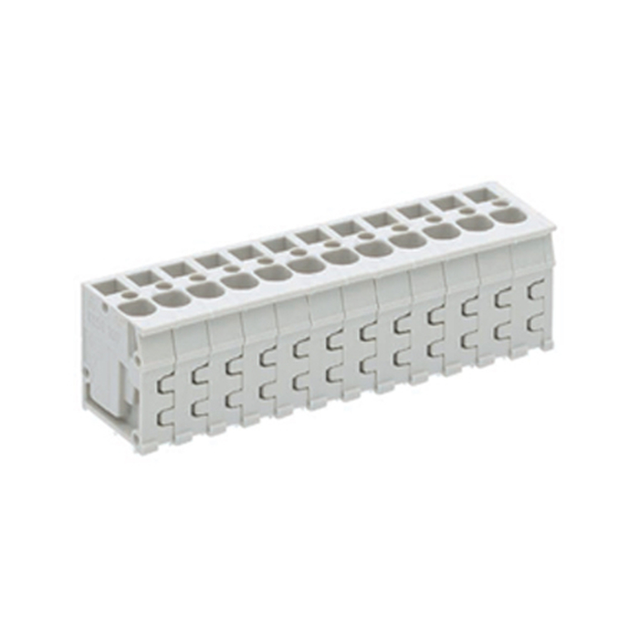 Клемма вертикальный подвод кабеля, на плату, шаг: 5.0 мм, 12 полюсов, фиксация провода пружинная, исполнение: без маркировки, 300V, 16А, цвет: серый 25.780.1253.0 актуальное фото