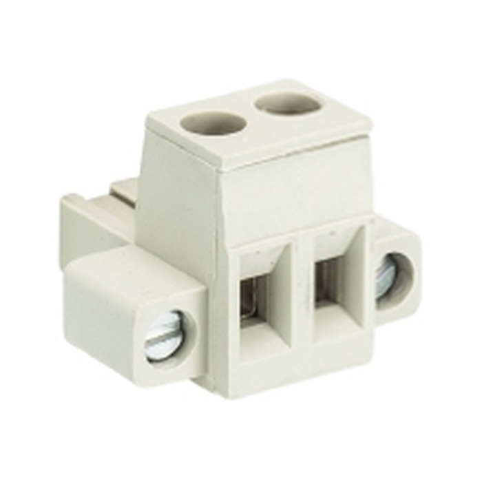 Розеточный разъем, угловой, на кабель, шаг: 5.08 мм, 2 полюса, фиксация провода винтовая, исполнение: с монтажными фланцами, без маркировки, 400V, 12А, цвет: серый