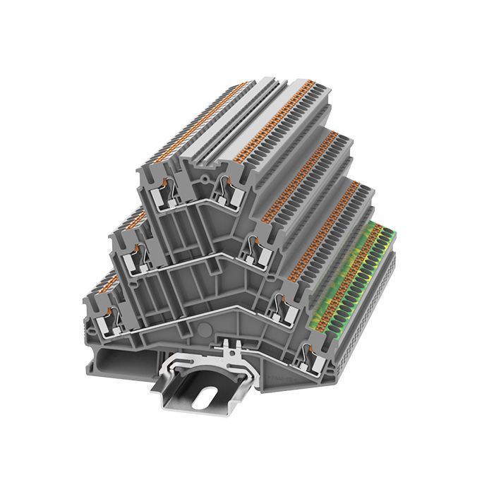 На фото: пружинные клеммы ds2.5-pe/3l-01p-11-00z(h) DEGSON (Дегсон) 