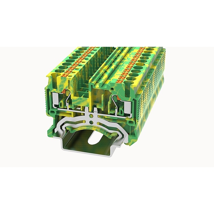 На фото: пружинные клеммы заземления ds2.5-pe-01p-1c-00a(h) DEGSON (Дегсон) 