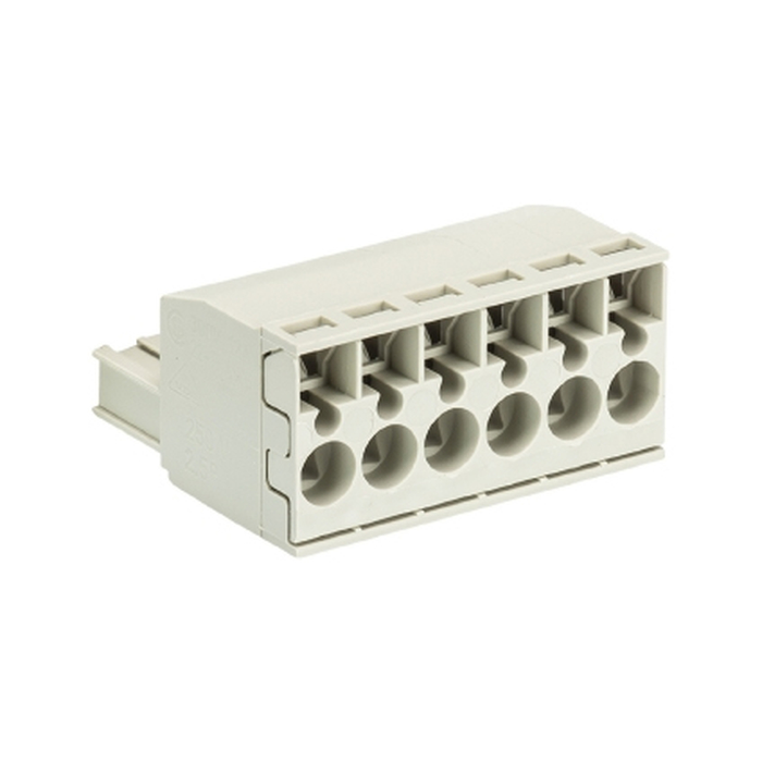 Розеточный разъем, угловой, на кабель, шаг: 5.0 мм, 6 полюсов, фиксация провода пружинная, исполнение: без маркировки, 400V, 12А, цвет: серый