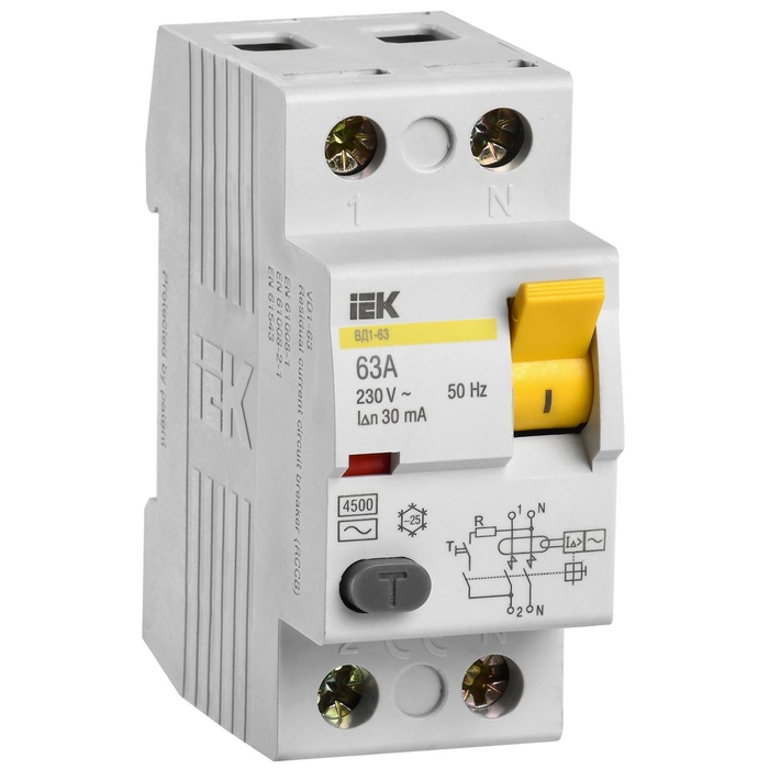 На фото: устройства дифференциальной защиты mdv10-2-063-030 IEK (ИЭК)