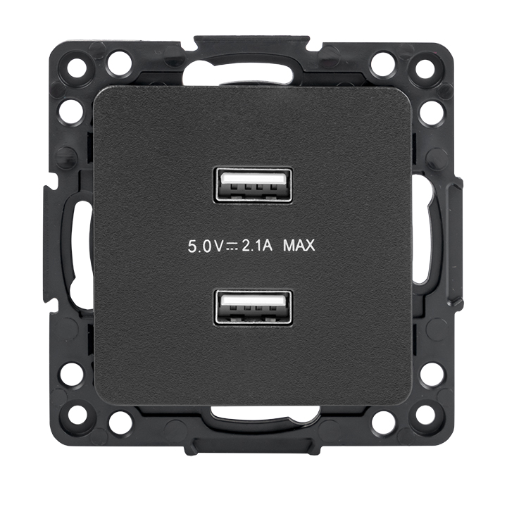 На фото: стокгольм механизм розетки usb 2-местной 2,1а черный ekf ЭКФ (ЕКФ)