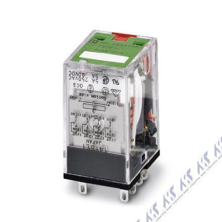 На фото: силовое реле rel-ir/l-230ac/4x21au Phoenix Contact (промышленное, одиночное)
