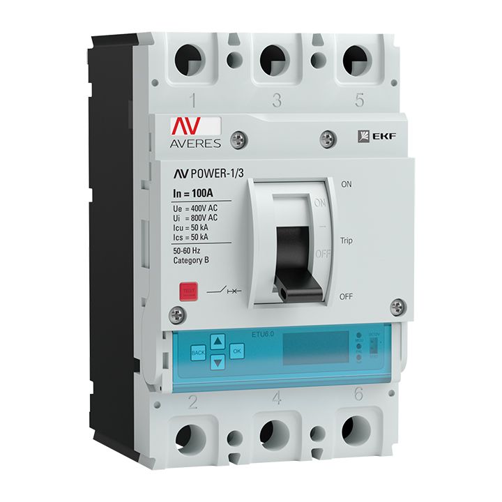 На фото: автоматические выключатели в литом корпусе av power-1/3 100а 50ka etu6.2 ЭКФ (ЕКФ) 