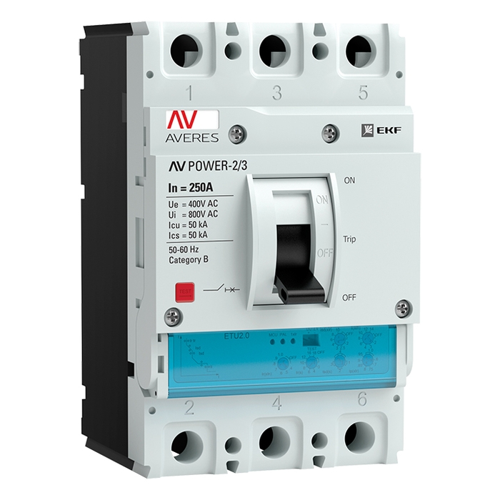 На фото: автоматические выключатели в литом корпусе av power-2/3 250а 50ka etu2.2 ЭКФ (ЕКФ) 