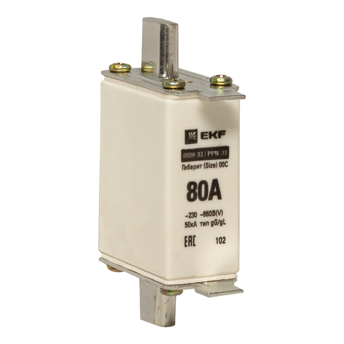 На фото: плавкая вставка ппн-33 100/80а габарит 00с ekf ЭКФ (ЕКФ)