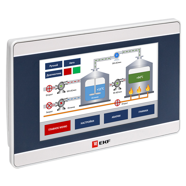 Панель оператора EKF PRO-Screen 4, диагональ 4,3”, разрешение 800х480,СOM1:RS232/RS485/RS422; COM3:RS232, IP65, 24 В DC. Производитель - EKF, серия PRO-Logic. 