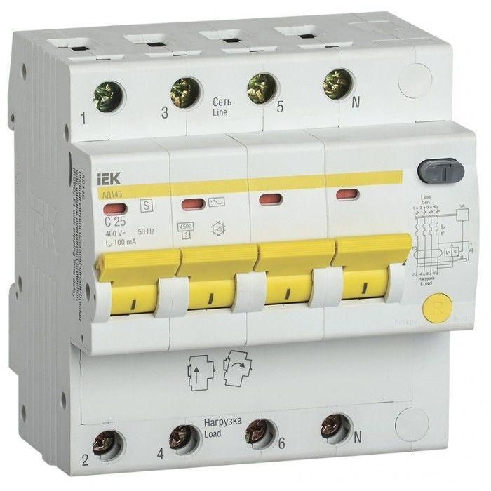 На фото: устройства дифференциальной защиты mad13-4-025-c-100 IEK (ИЭК)