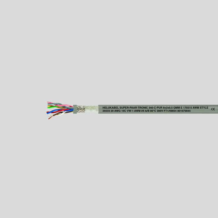 На фото: кабель для буксируемых цепей super-p-tr 340-c-pur 10x2x0,75 кв.мм awg19 HELUKABEL 