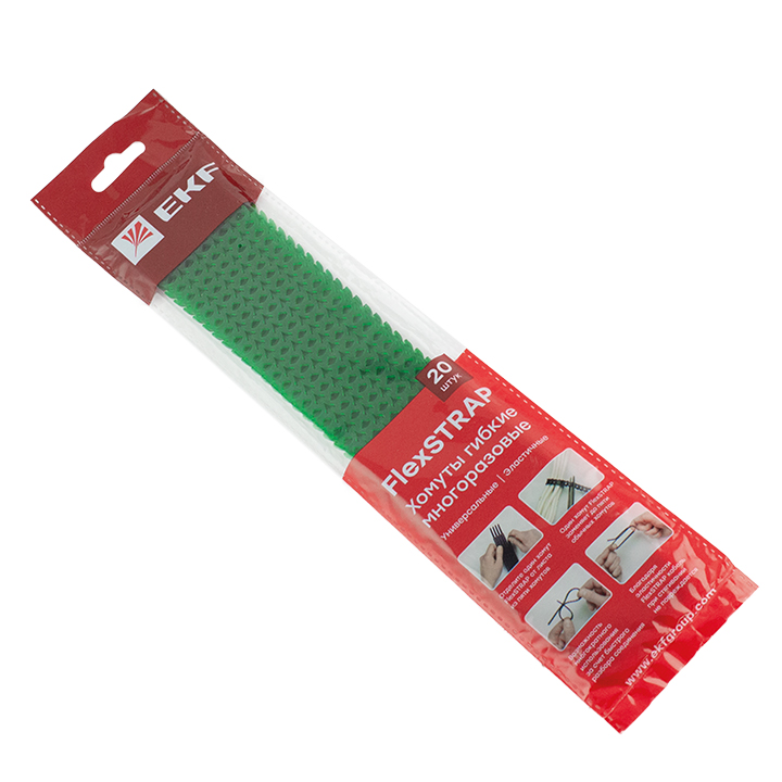 На фото: хомут гибкий (20 шт.) зеленый flexstrap ekf ЭКФ (ЕКФ) 