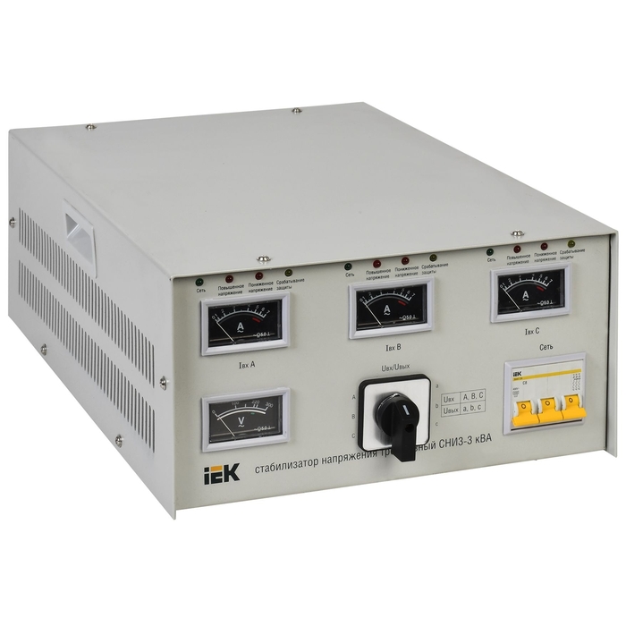 На фото: стабилизатор напряжения электромеханический ivs10-3-03000 IEK (ИЭК) 