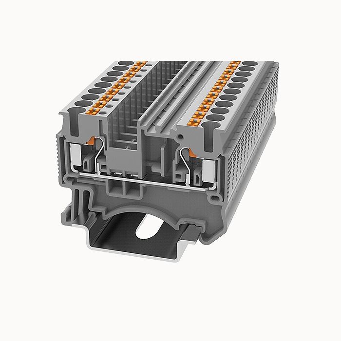На фото: проходные пружинные клеммы ds2.5-01p-14-00z(h) DEGSON (Дегсон) 
