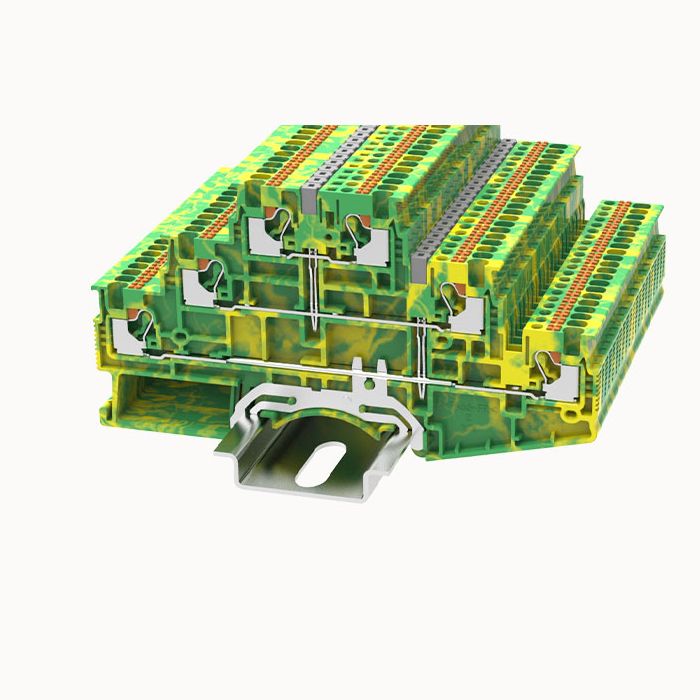 На фото: пружинные клеммы заземления ds1.5-3l-pe-01p-1c-00z(h) DEGSON (Дегсон) 
