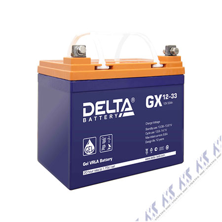 На фото: батареи и аккумуляторы DELTA GX gx 12-33 (АКБ ДЕЛЬТА)