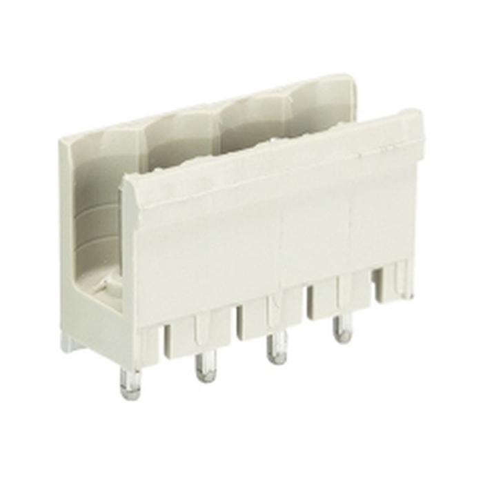 Вилочный разъем, вертикальный, на плату, шаг: 5.0 мм, 4 полюса, фиксация на плате пайкой, исполнение: без маркировки, без боковых стенок, 400V, 12А, цвет: серый