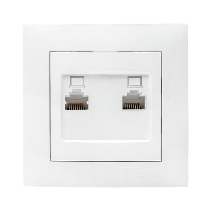На фото: валенсия розетка компьютерная rj-45 2-местная белая ekf ЭКФ (ЕКФ)