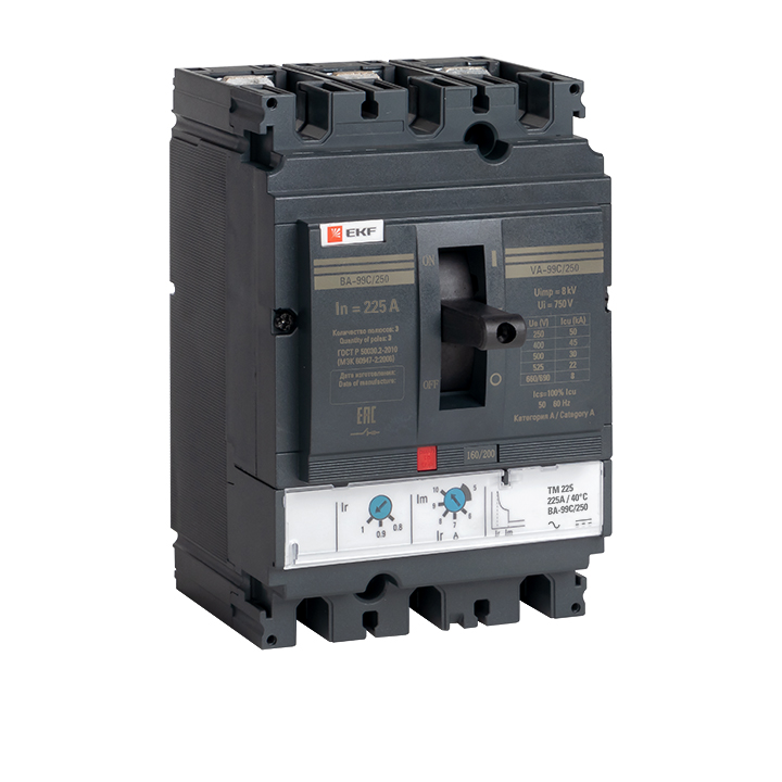 На фото: автоматические выключатели в литом корпусе ва-99c (compact ns) 250/225а 3p 45ка ekf ЭКФ (ЕКФ) 
