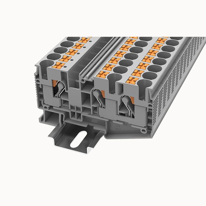 На фото: проходные пружинные клеммы ds10-tw-01p-11-00z(h) DEGSON (Дегсон) 