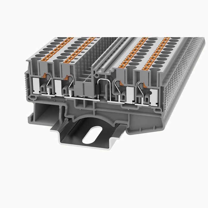 На фото: пружинные клеммы ds2.5-qu-ld l-r-01p-11-00a(h) DEGSON (Дегсон) 