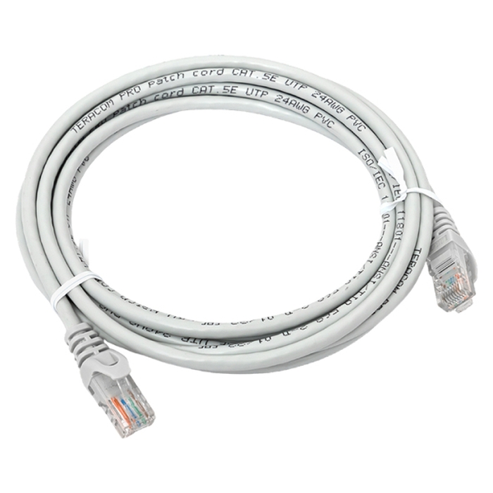Патч-корд TERACOM Cat.5E (1Гбит/с) неэкранированный UTP оболочка PVC серый (3м) 