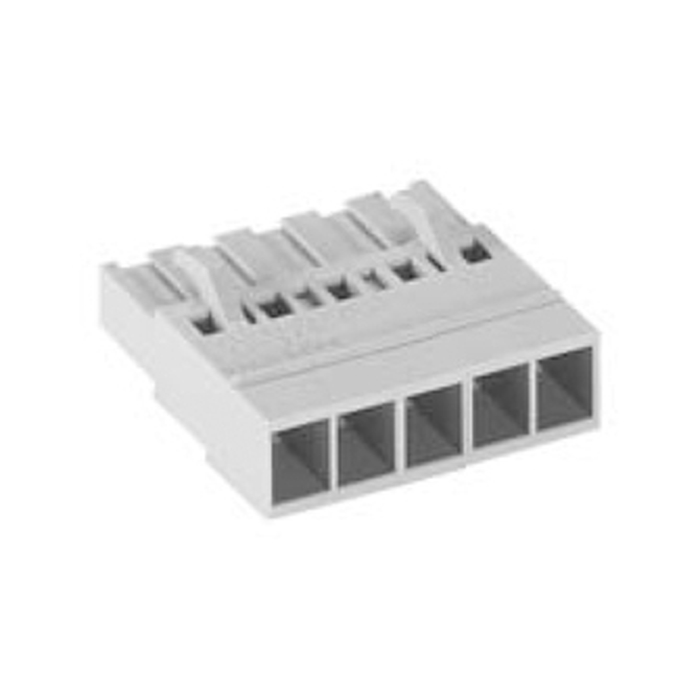 Розеточный разъем, прямой, на кабель, шаг: 5.0 мм, 5 полюсов, фиксация провода обжимная, исполнение: поставляется без контактов, без маркировки, 400V, 12А, цвет: серый